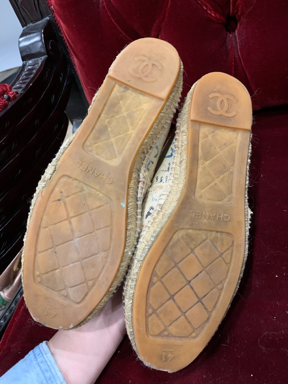 CHANEL Multicolor Logo Canvas Espadrilles with Black Toe Caps - Picture 3 of 11
